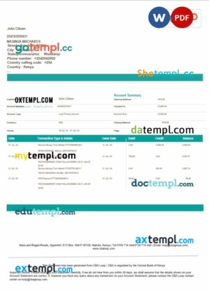 Kenya Loopa bank statement Word and PDF template