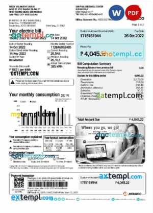 Philippines Meralco utility bill download Word and PDF example