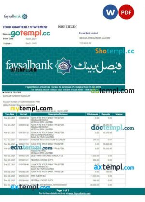 PAKISTAN FAYSAL BANK statement Word and PDF example