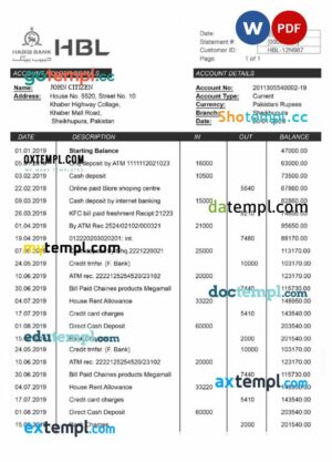 PAKISTAN HABIB bank statement 3 - 6 months Word and PDF example