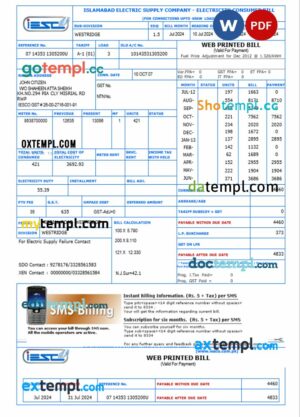 Pakistan IESC utility bill download Word and PDF example