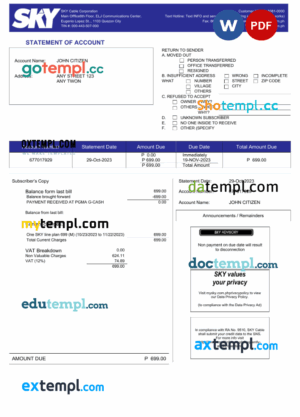 Philippines Sky Cable Corporation utility bill download Word and PDF example