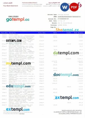 QATAR COMMERCIAL BANK statement Word and PDF example