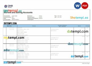 QATAR QNB ALAHLI bank statement 3 - 6 months Word and PDF example, version 2