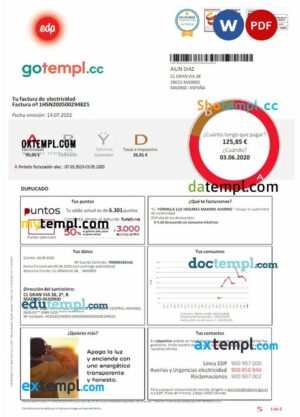 SPAIN EDP utility bill download example, version 2