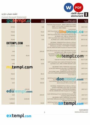 SAUDI ARABIA ALINMA bank statement 3 - 6 months Word and PDF example