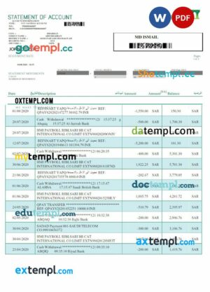 SAUDI ARABIA NCB bank statement 3 - 6 months Word and PDF example