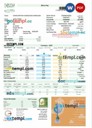 UAE Abu Dhabi Distribution Co. utility bill download Word and PDF example