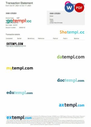 UAE COPELLA PAY bank statement 3 - 6 months Word and PDF example