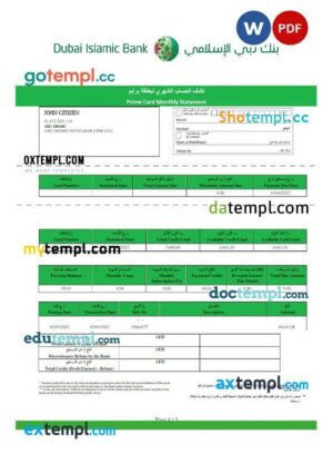 UAE DUBAI ISLAMIC bank statement 3 - 6 months Word and PDF example