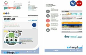 UAE Fujairah Al Ain Distribution Co. Word and PDF utility bill template (5 pages)