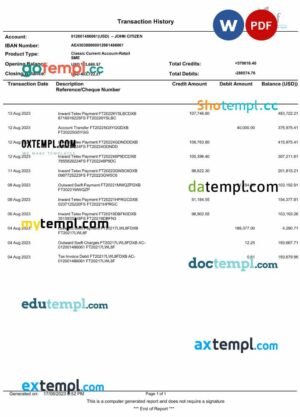 UAE NBF bank statement 3 - 6 months Word and PDF example
