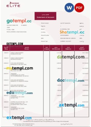 UAE RAKBANK ELITE bank statement 3 - 6 months Word and PDF example