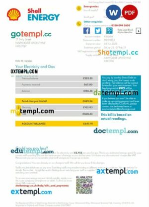 United Kingdom Shell Energy utility bill template Word and PDF template