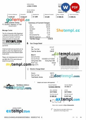 USA Alexandria utility bill download Word and PDF example, 4 pages