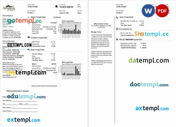 USA Alexandria utility bill download Word and PDF example, 4 pages - Image 2