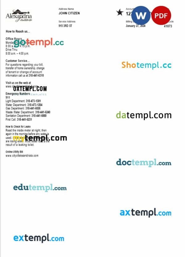 USA Alexandria utility bill download Word and PDF example, 4 pages - Image 3