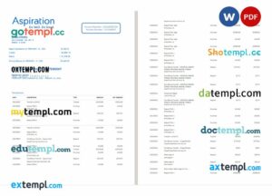 USA Aspiration bank statement 3 - 6 months Word and PDF example, 2 pages