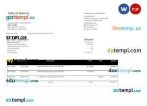USA BANK OF DOMINO bank statement 3 - 6 months Word and PDF example