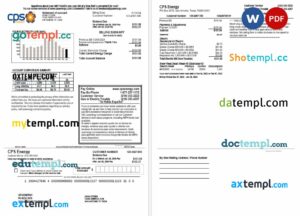 USA CPS Energy utility bill Word and PDF template, 2 pages