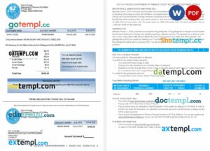 USA City of Chicago utility bill Word and PDF template, 2 pages