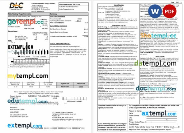 USA DLC utility bill download Word and PDF example, 4 pages