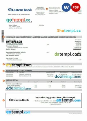 USA EASTERN BANK statement Word and PDF example