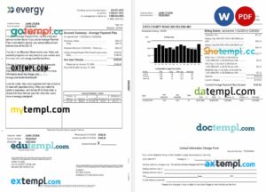 USA Evergy utility bill Word and PDF template, 2 pages