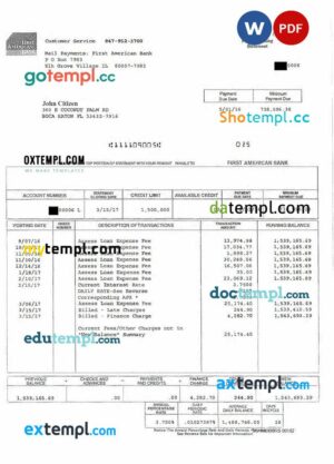 USA FIRST AMERICA Bank statement Word and PDF example