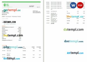 USA Green Dot bank statement 3 - 6 months Word and PDF example, 2 pages