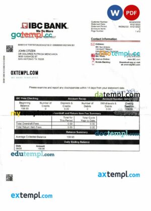 USA IBC bank statement Word and PDF example, 4 pages