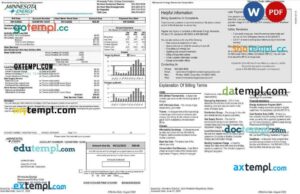 USA Minnesota Energy utility bill, Word and PDF template, 2 pages