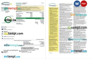 USA New York Central Hudson A fortis company utility bill, Word and PDF template, 3 pages