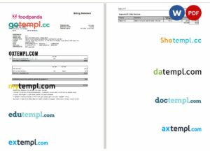 USA New York Foodpanda billing statement Word and PDF example, 4 pages