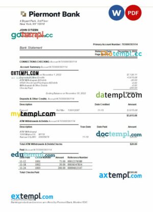 USA New York Piermont bank statement 3 - 6 months Word and PDF example