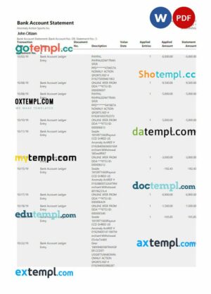 USA NEW YORK bank statement 3 - 6 months Word and PDF example