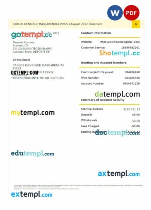USA NOMAD GLOBAL bank statement 3 - 6 months Word and PDF example