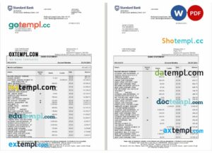 USA Standard Bank statement Word and PDF example, 6 pages
