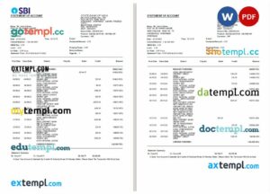 USA State Bank of Indian bank statement 3 - 6 months Word and PDF example, 3 pages