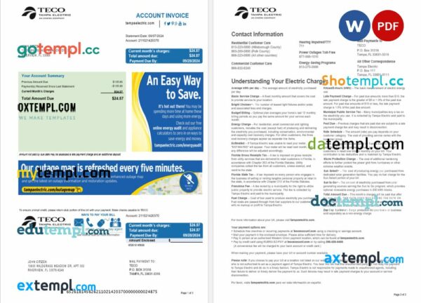 USA TECO utility bill download Word and PDF example