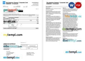 USA The American Express bank statement Word and PDF template, 3 pages