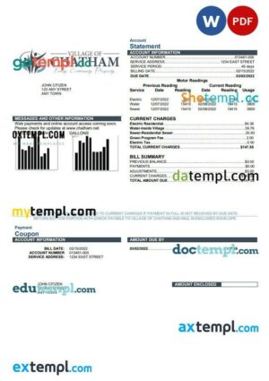 USA Village of Chatham utility bill template in Word and PDF format