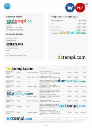 UKRAINE ICARD bank statement 3 - 6 months Word and PDF example