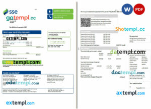 United Kingdom SSE Energy utility bill, Word and PDF template, 4 pages