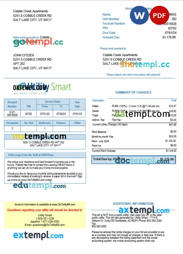 United Kingdom Utility Smart utility bill download Word and PDF example
