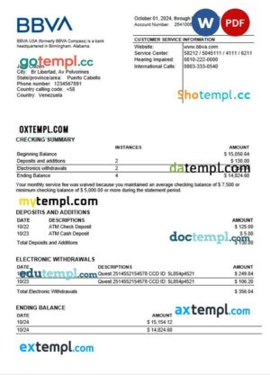 Venezuela BBVA bank statement Word and PDF template