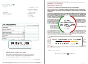 USA Bank of America bank statement 3 - 6 months example in Word and PDF format, 6 pages, version 2