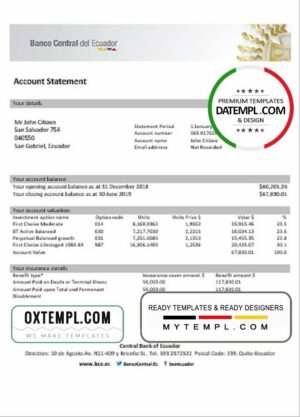 Ecuador Central Bank of Ecuador proof of address bank statement template in Word and PDF format