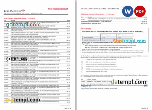 USA Bank of America bank statement 3 - 6 months, Word and PDF example, 10 pages - Image 3