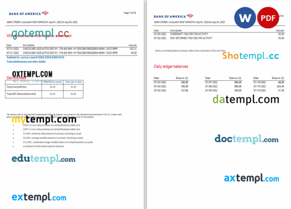 USA Bank of America bank statement 3 - 6 months Word and PDF example (10 pages), version 5 - Image 4